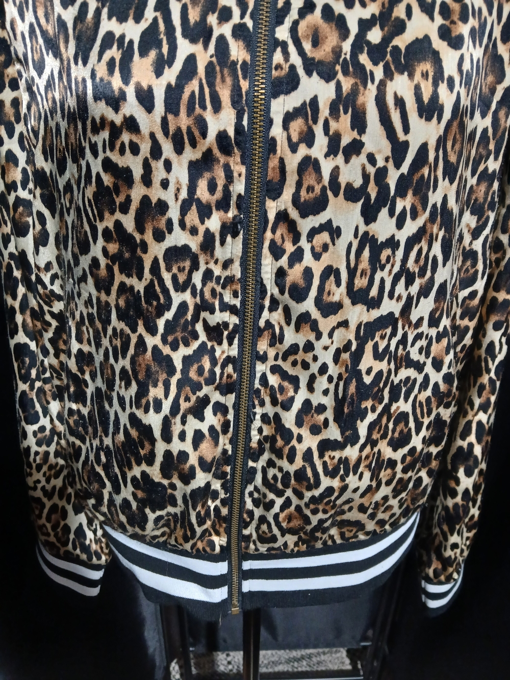 Peyton Jensen Women’s Leopard Print Bomber Jacket - Black & Tan Size M - Picture 5 of 9